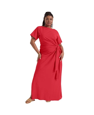 June + Vie Plus Boatneck Gathered Midi Dress