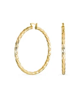 Bling Jewelry Rope Cable Wide Hoop Huggie Earrings 18K Gold Plated Brass 2.25 Inch Diameter