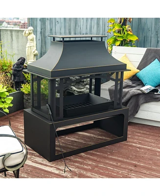 Steel wood outdoor fireplace garden wood burning chimney