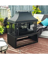 Steel wood outdoor fireplace garden wood burning chimney