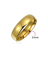 Bling Jewelry Plain Simple Dome Comfort Fit 5MM Band Ring Gold Plated Silver Tone Stainless Steel