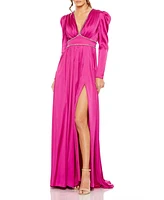 Mac Duggal Women's Rhinestone Trim Puff Sleeve Gathered Gown
