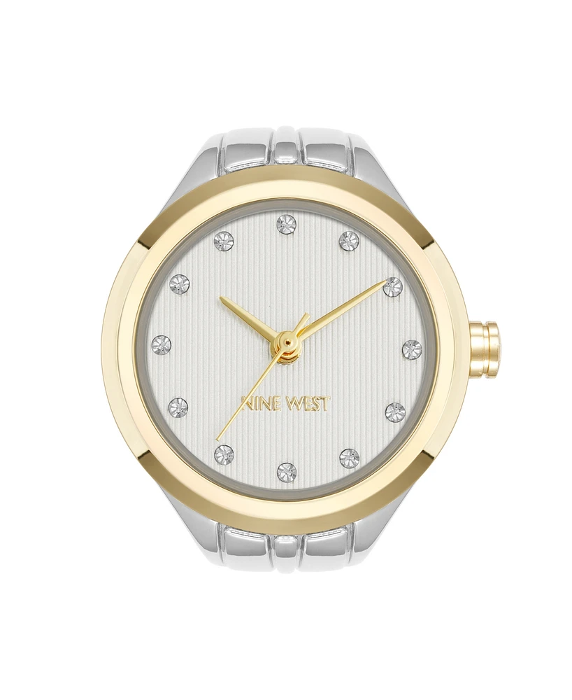 Nine West Women's Quartz Two-Tone Metal Alloy Crystal Accented Dial Ring Watch, 23mm