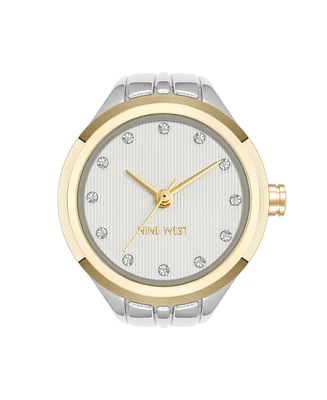 Nine West Women's Quartz Two-Tone Metal Alloy Crystal Accented Dial Ring Watch, 23mm
