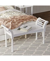 Elegant Retro Style Bench with Turned Legs, Bed End Bench for Bedroom or Living Room Decor, White
