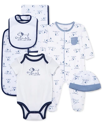 Little Me Baby Boys Cotton Puppy Toile Gift Box, 6 Piece Set