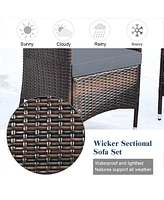 4 Pcs Outdoor Patio Rattan Furniture Set Table Shelf Sofa