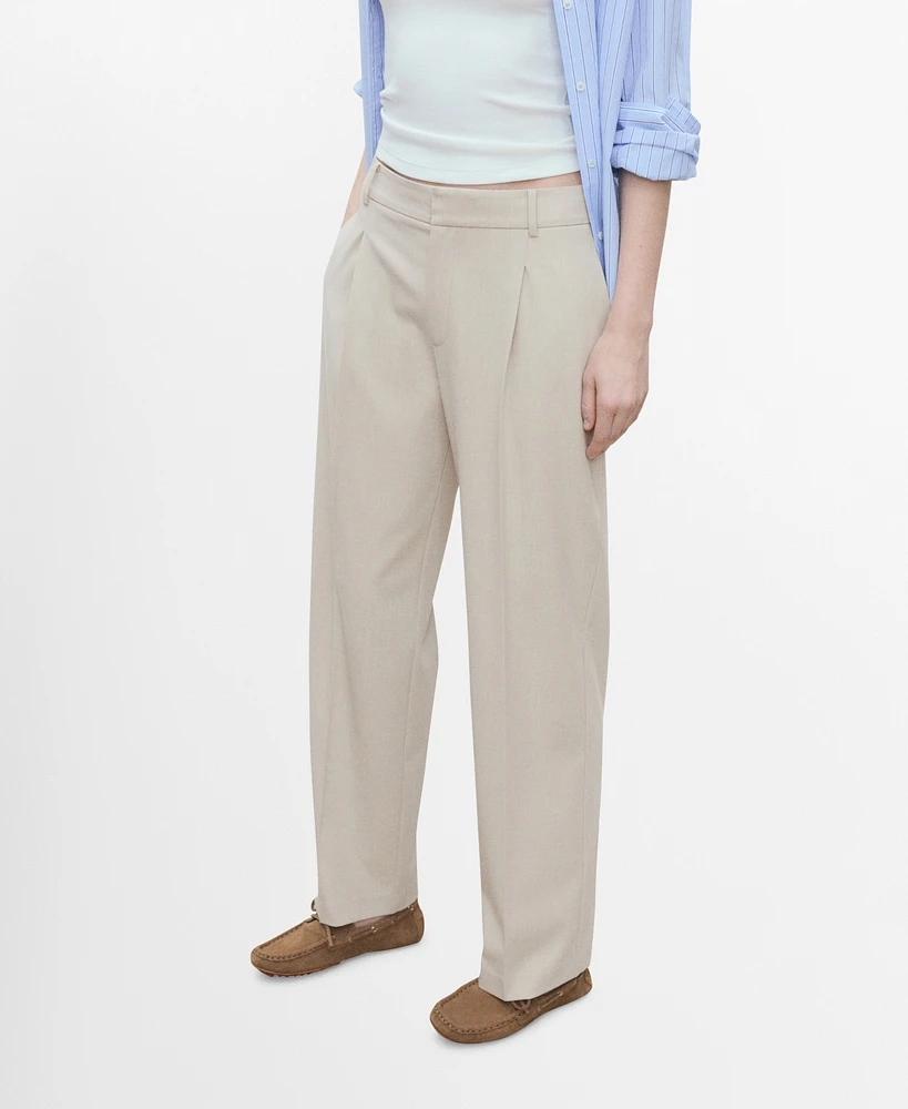Mango Women's Straight-Fit Pleated Trousers Pants