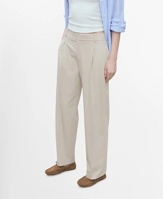 Mango Women's Straight-Fit Pleated Trousers Pants