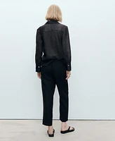 Mango Women's Straight Cropped Linen Trousers Pants