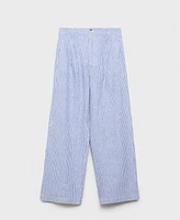Mango Women's Striped Linen-Blend Trousers Pants