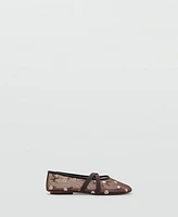 Mango Women's Cross Straps Embroidered Flowers Ballerinas Shoes