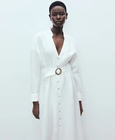 Mango Women's Belt Linen Shirt Dress