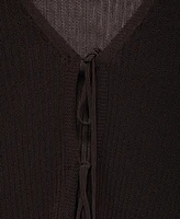 Mango Women's Ribbed Knit Bows Cardigan Sweater
