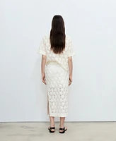Mango Women's Openwork Textured Floral Skirt