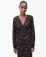Mango Women's Ruffled Floral Blouse