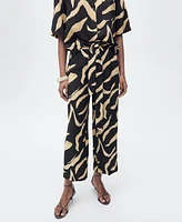 Mango Women's Belted Printed Straight Trousers Pants