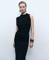 Mango Women's Side Slit Draped Dress