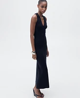 Mango Women's Lapel Knitted Midi Dress