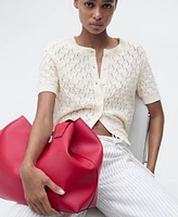 Mango Women's Short Sleeve Openwork Knit Cardigan Sweater