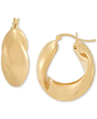 Polished Twisted Oval Small Hoop Earrings in 18K Gold-Plated Sterling Silver, 0.87"
