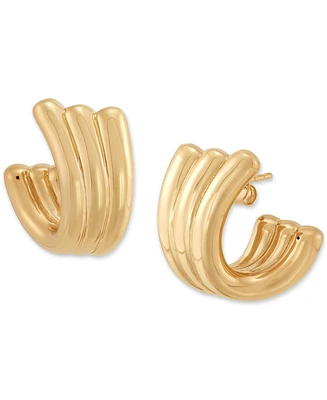 Polished Triple Tube Huggie Hoop Earrings in 18k Gold-Plated Sterling Silver, 0.79"