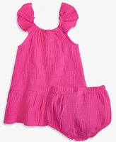 First Impressions Baby Girls Cotton Knit Gauze Dress & Bloomer, 2 Piece Set, Exclusively at Macy's