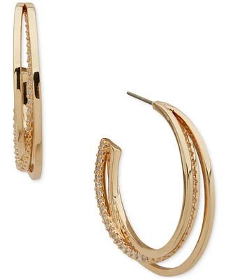 Anne Klein Gold-Tone Medium Pave Overlapping C-Hoop Earrings, 1.2"