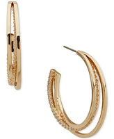 Anne Klein Gold-Tone Medium Pave Overlapping C-Hoop Earrings, 1.2"