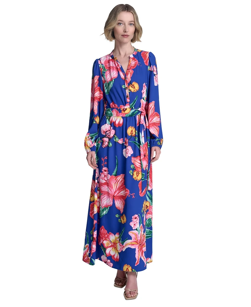 Halston Women's Button-Front Belted Maxi Dress