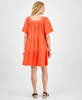 Style & Co Women's Cotton Gauze Square-Neck Tiered Dress, Exclusively at Macy's