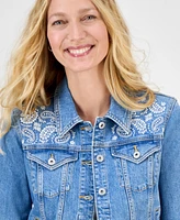 Style & Co Women's Embroidered Denim Jacket, Exclusively at Macy's