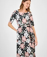 Kasper Women's Printed Elbow-Sleeve Midi Dress, Regular & Petite