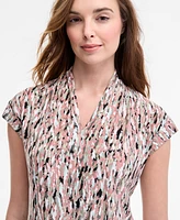 Kasper Women's Printed V-Neck Cap-Sleeve Blouse, Regular & Petite
