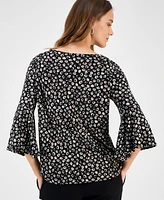 Kasper Women's Printed V-Neck Flare-Sleeve Top