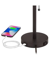 Flesner Modern Desk Table Lamp with Hotel Style Usb and Ac Power Outlet in Base 20" High Bronze Metal Oatmeal Drum Shade for Living Room Bedroom House