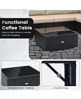 Gymax 10PCS Rattan Furniture Set Outdoor Wicker Sofa Table Cushioned Seat Patio