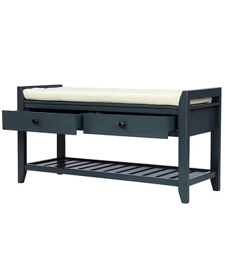 Entryway Storage Bench with Cushion Drawers and Shoe Rack for Organized Seating Footwear Small Spaces-The Pop Home