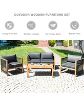 4 Pcs Acacia Wood Patio Conversation Set w/Cushions for Garden