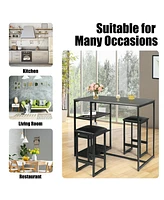 3 Pieces Dining Set with Rectangular Faux Marble and 3 Metal Storage Shelves