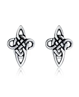 Bling Jewelry Set of 2 Religious Celtic Cross Stud Earrings Irish Love Knot Oxidized Silver