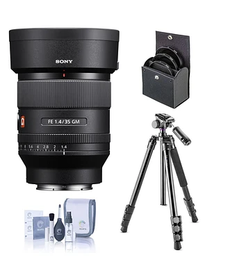 Sony Fe 35mm f/1.4 Gm Lens, Bundle with Takama Flip-Zip 4-Section Photo Tripod/Monopod w/2-Way Head, Filter Kit, Cleaning Kit