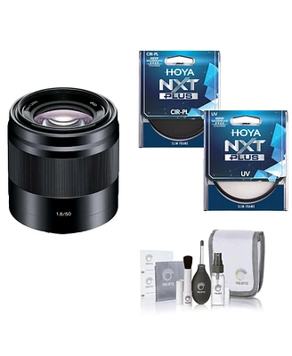 Sony E 50mm f/1.8 Oss Lens for Sony E, Silver, Bundle with Hoya 49mm Uv+Cpl Filter Kit, Cleaning Kit