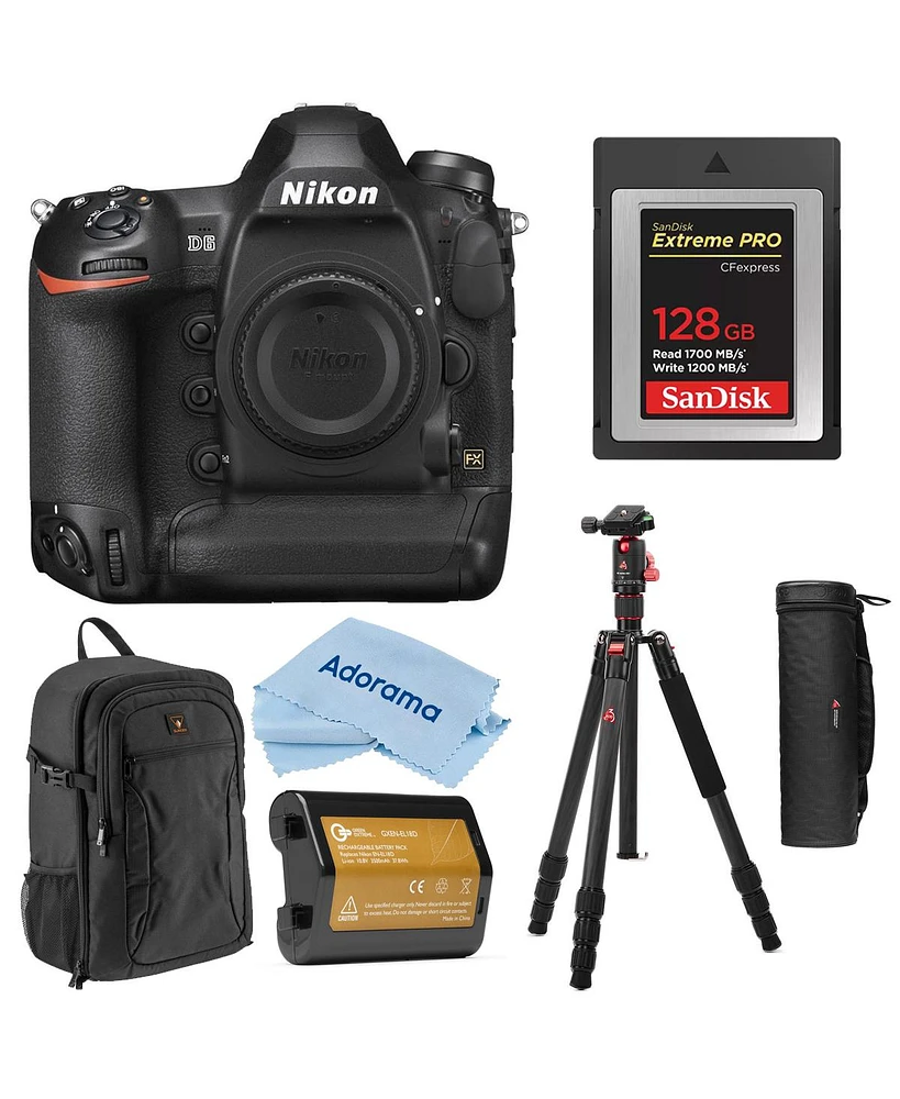 Nikon D6 Fx-Format Digital Slr Camera, Bundle with Tripod, En-el Li-Ion Battery, 128GB Memory Card, Camera Backpack, Cleaning Cloth