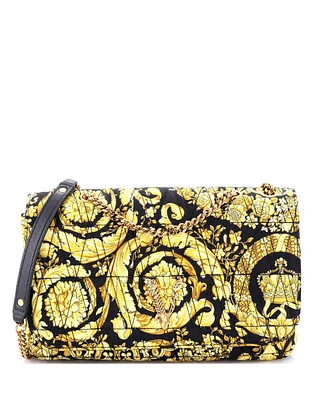 Pre-Owned Versace Medium Virtus Chain Flap Shoulder Bag Barocco Print Silk