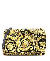 Pre-Owned Versace Medium Virtus Chain Flap Shoulder Bag Barocco Print Silk