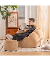 Oversized Faux Fur Bean Bag Chair with Footrest for Adults and Kids Soft Floor Sofa Bedroom Living Room Gaming Reading Lounge Seating