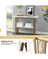 48 Inch 2-Tier Console Table with Gold Finished Frame-White