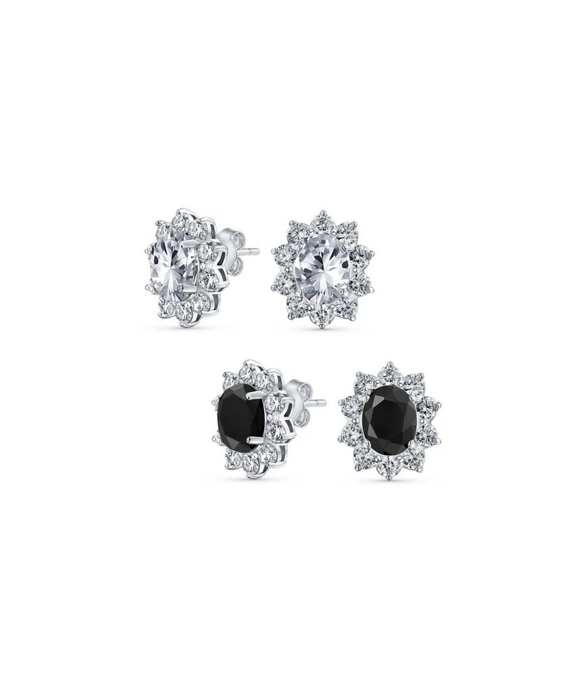 Bling Jewelry Set of 2 Classic Crown Black Clear 1.5 Ct Cz Stud Earring Silver Plated