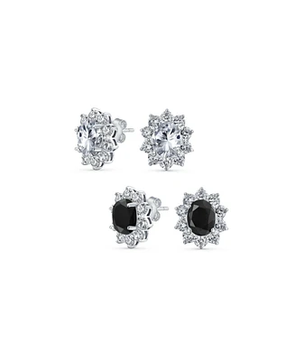 Bling Jewelry Set of 2 Classic Crown Black Clear 1.5 Ct Cz Stud Earring Silver Plated